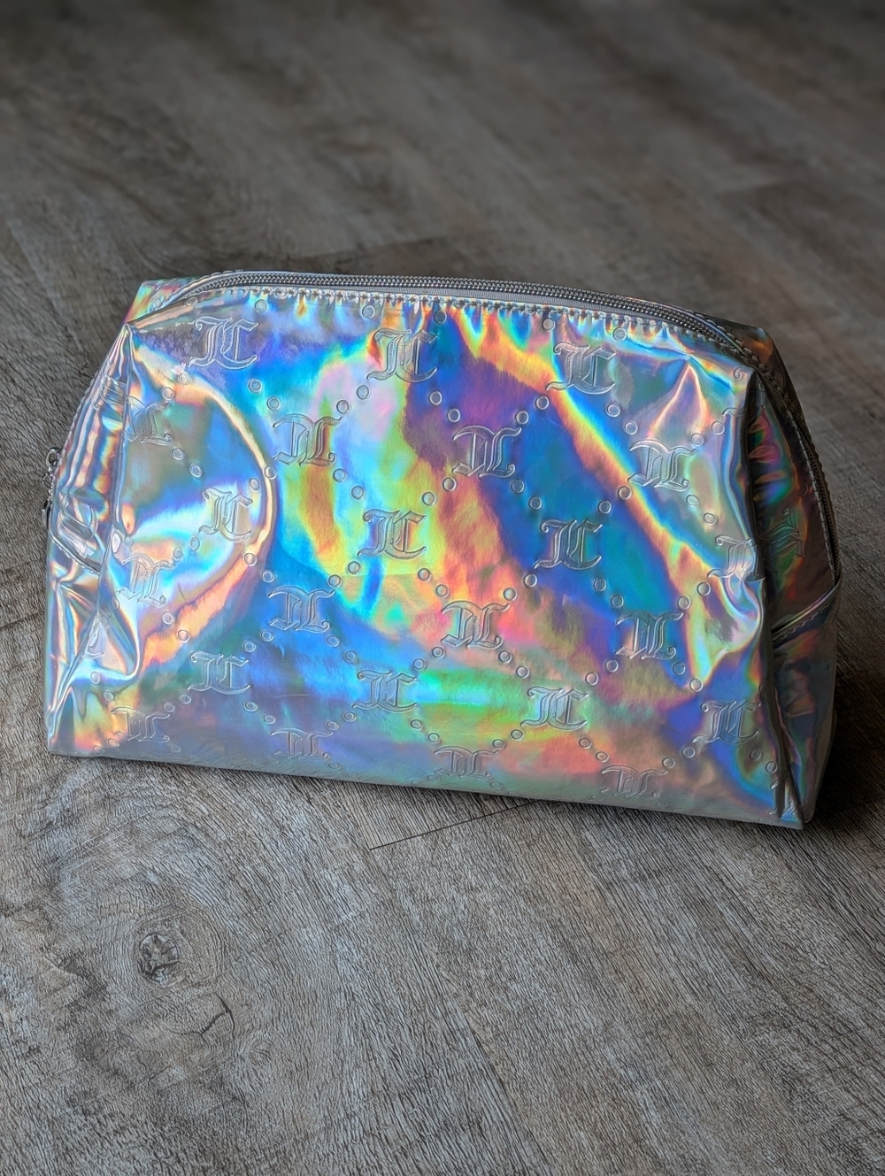 Juicy Couture Holographic Rainbow Cosmetic Makeup Travel Bag NWOT